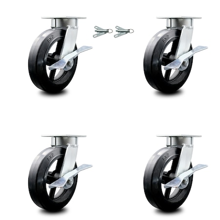 Service Caster 8 Inch Kingpinless Rubber on Steel Wheel Caster Brakes 2 Swivel Locks SCC, 4PK SCC-KP30S820-RSR-SLB-BSL-2-SLB-2